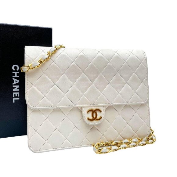 Authentic CHANEL Classic Single Flap Bag Quilted Matelasse Lambskin White Purse - Picture 5 of 15